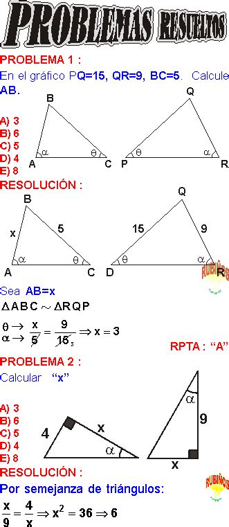 Semejanza De Tri Ngulos Ejercicios Resueltos