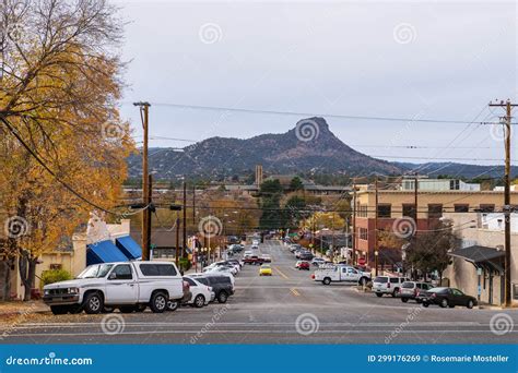 Looking Down Willis Street Toward Thumb Butte In Prescott Arizona