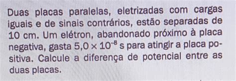 Duas Placas Paralelas Eletrizadas Cargas Iguais E De Sinais