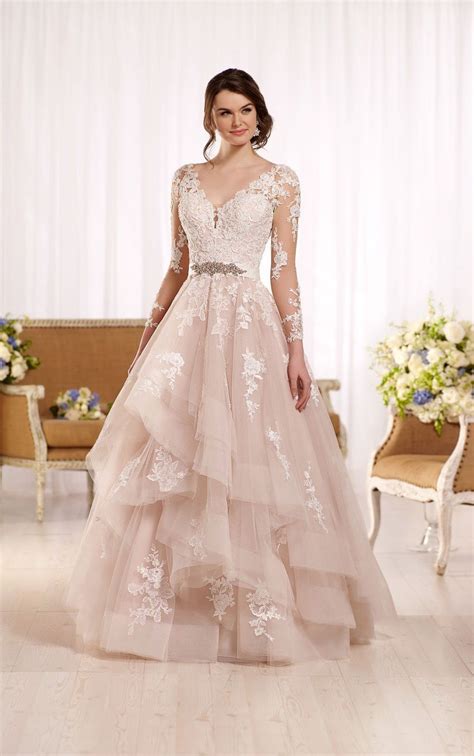 Beautiful Champagne Colored Wedding Dress Wcascading Ruffles In Skirt