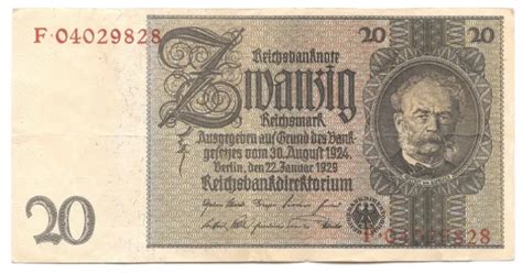 DEUTSCHES REICH Reichsbanknote 20 Reichsmark 1929 Kriegsdruck