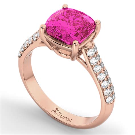 Cushion Cut Pink Tourmaline Diamond Ring K Rose Gold Ct Az