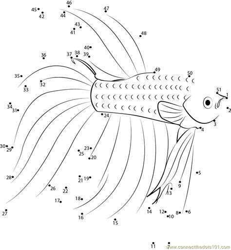 Betta Red Fish dot to dot printable worksheet - Connect The Dots