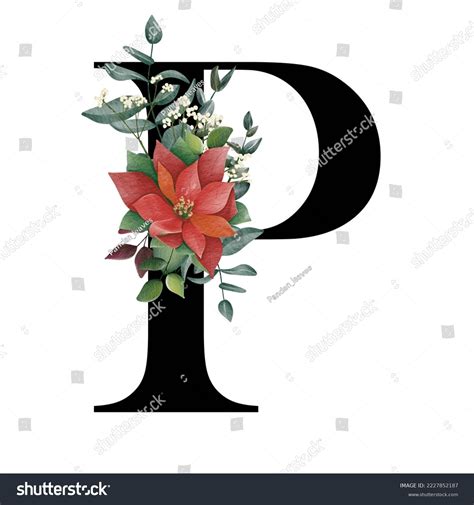 Christmas Alphabet Red Poinsettia Letter P Stock Illustration