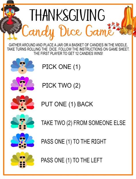 Candy Dice Game Printable For Thanksgiving And Christmas