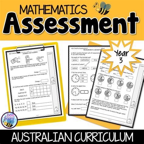 Mathematics Assessment Year 3 Australian Curriculum Bee Happy Teaching