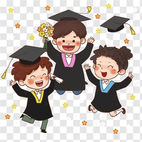 Graduation Cartoon Style Students Wearing Graduation Uniforms Jumping