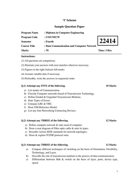 Data Communication And Networking Question Paper 3 ‘i Scheme Sample