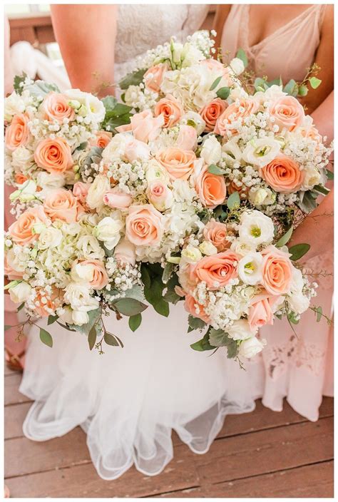 Peach And White Wedding Flowers Peach Whiteroses Peachwedding