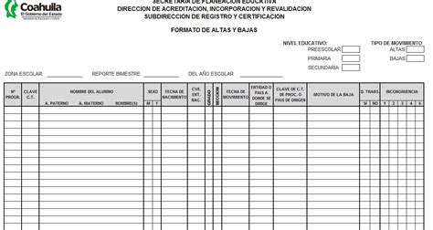 Formatos En Excel Formato De Altas Y Bajas Sep