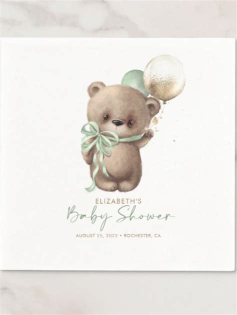 Gold Brown Sage Green Teddy Bear Baby Shower Napkins Zazzle Baby