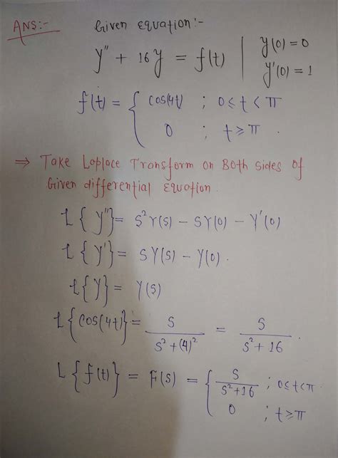 Solved Solve For Y T By Laplace Transform With The Nd Translation