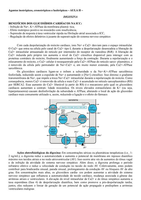 Anotações Aula 2 - Agentes inotrópicos, cronotrópicos e lusitrópicos - Agentes inotrópicos