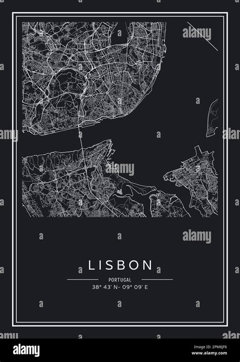 Mapa imprimible en blanco y negro de la ciudad de Lisboa diseño de