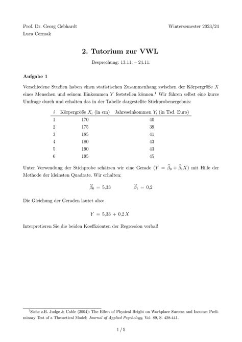 VWL Tutorium 2 Wintersemester Prof Dr Georg Gebhardt