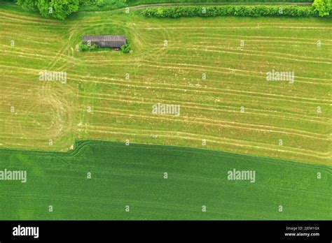 Aerial View Of Agricultural Fields Natural Grass Texture Stock Photo