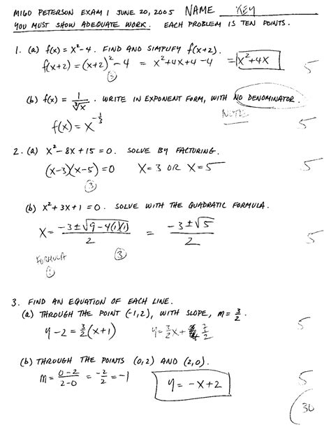 Exam 1 With Answer Key Survey Of Calculus Math 160 Docsity