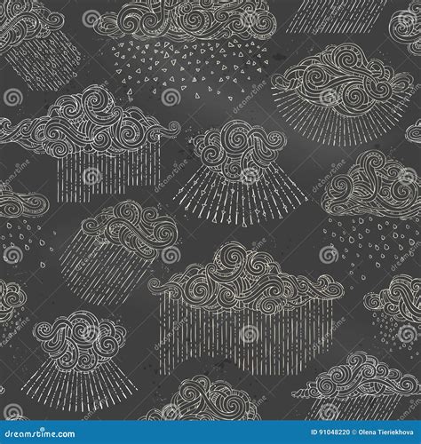 Vector Seamless Chalk Pattern Of Rain Clouds Stock Vector Illustration Of Overcast