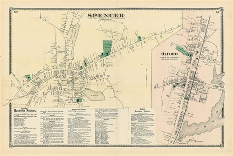 Villages Of Spencer And Oxford Massachusetts 1870 Map