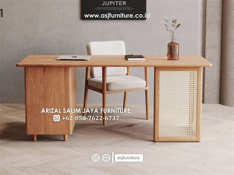 Meja Belajar Kayu Jati Rotan Minimalis Asj Furniture Jepara