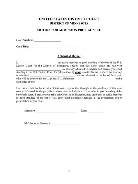 Fillable Online Motion For Admission Of Pro Hac Vice Fax Email Print