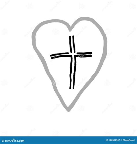 Christian Cross Icon In The Heart Inside Stock Illustration