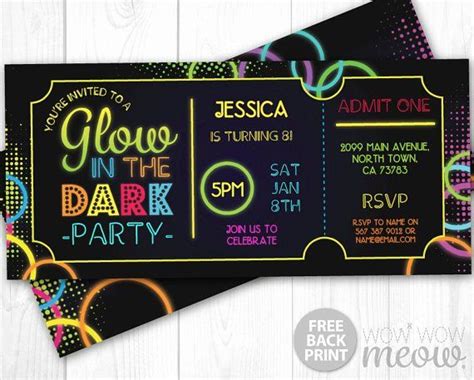 Admit One Ticket Printable Beautiful Glow In The Dark Invitations