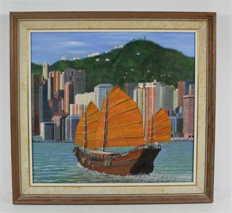 John Bigot Signed Hong Kong Landscape Oil Painting Painting Oil