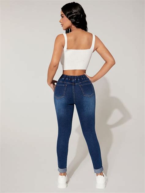 Shein Petite Drawstring Waist Skinny Jeans Shein Usa