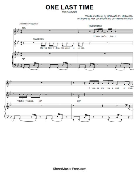 One Last Time Sheet Music from Hamilton ♪ SHEETMUSIC-FREE.COM