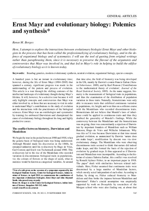 (PDF) Ernst Mayr and evolutionary biology: Polemics and synthesis