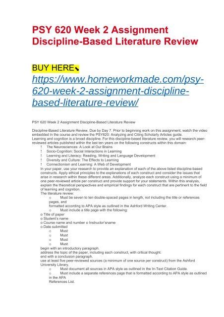 Psy Week Assignment Discipline Based Literature Review