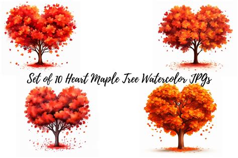 Autumn Heart Maple Tree Clipart Fall Heart Tree Clipart High - Etsy