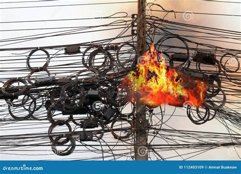 Fire Burning High Voltage Cables Power Danger Wire Tangle Cord