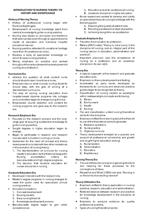 Tfn Prelim Reviewer Summary Theoretical Foundations Of Nursing