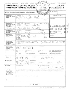 Fillable Online Fortworthtexas JOVER SHEET PG I 5151 CAMPAIGN FINANCE