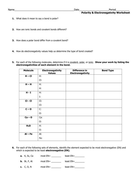 Worksheet Polarity Of Bonds Answers Owhentheyanks