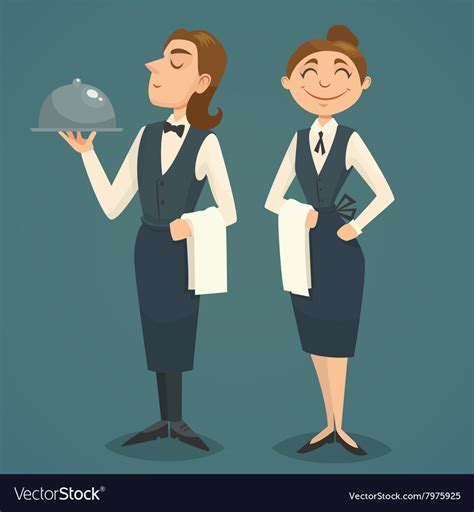 Waiter and waitress character design cartoon Vector Image