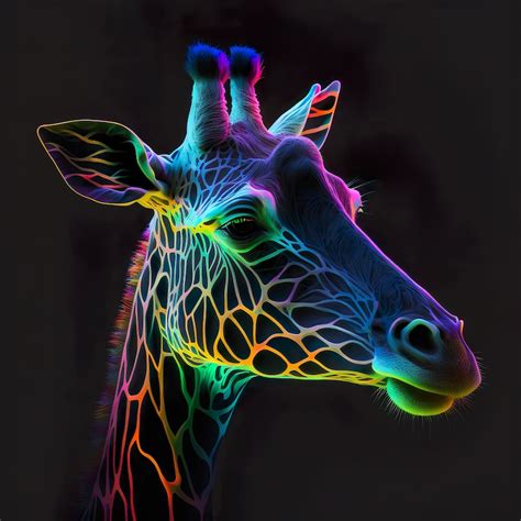 Neon Giraffe Digital Print High Quality 300 Dpi Etsy
