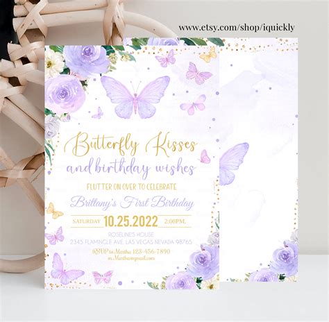 Editable Purple Butterfly Birthday Invitation Girl 1st - Etsy