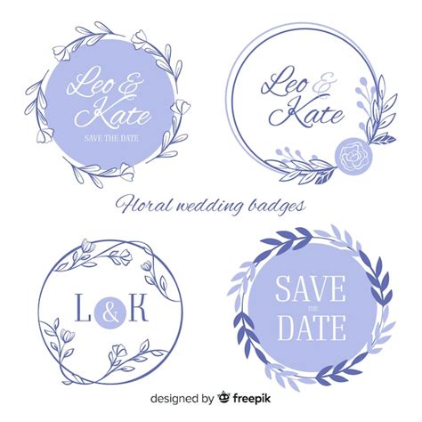 Free Vector Hand Drawn Floral Wedding Badges