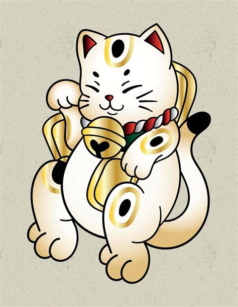 lucky cat tattoo 4615891 Vector Art at Vecteezy