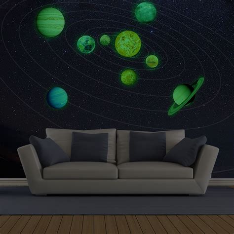 Glow In The Dark Solar System Wall Stickers 9 Planets Mars Decal Kids ...