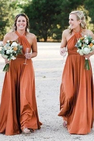 A Line Halter Long Copper Bridesmaid Dress Copper Bridesmaid Dresses