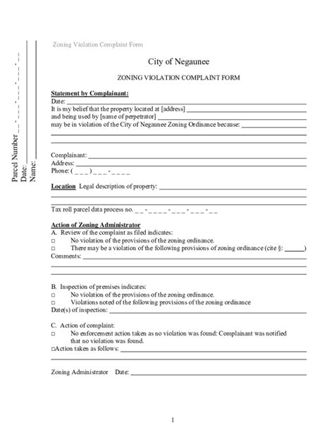 Fillable Online PDF Zoning Violation Complaint Form City Of Negaunee