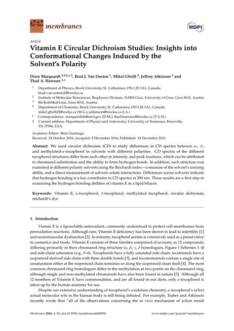 Pdf Vitamin E Circular Dichroism Studies Insights Into