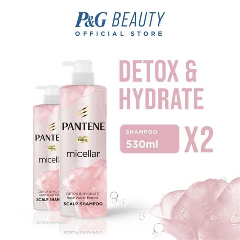 Pantene Pro V Micellar Rosewater Detox Hydrate Shampoo 530mL Duo