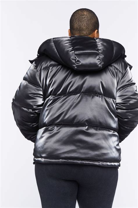 Plus Size Metallic Puffer Jacket