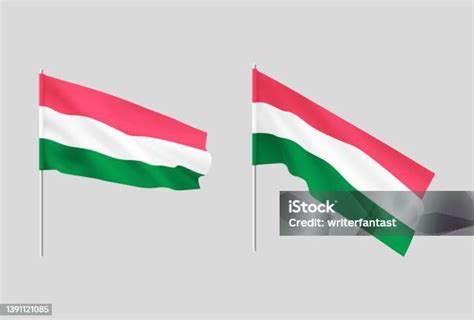 Bendera Hongaria Set Bendera Hongaria Realistis Nasional Ilustrasi Stok