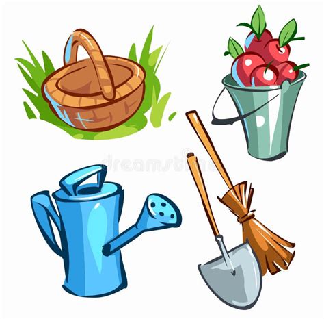 Set Farm Tools Cartoon Vector Illustration Garden Cute Instruments